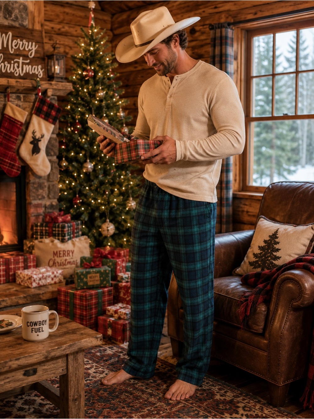 Wondershop Navy and Green Plaid Men's Large Sleepwear Pants